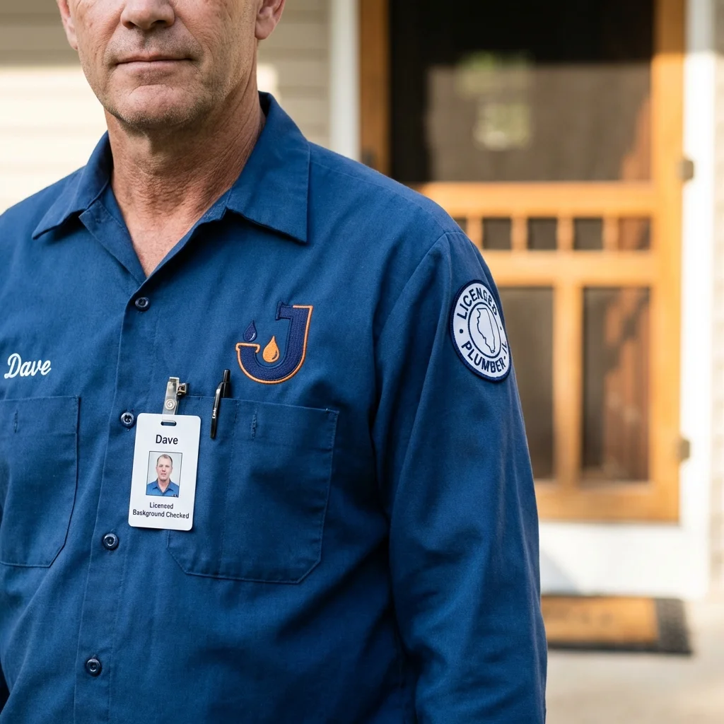 Licensed plumber showing ID badge in Ironton, MO