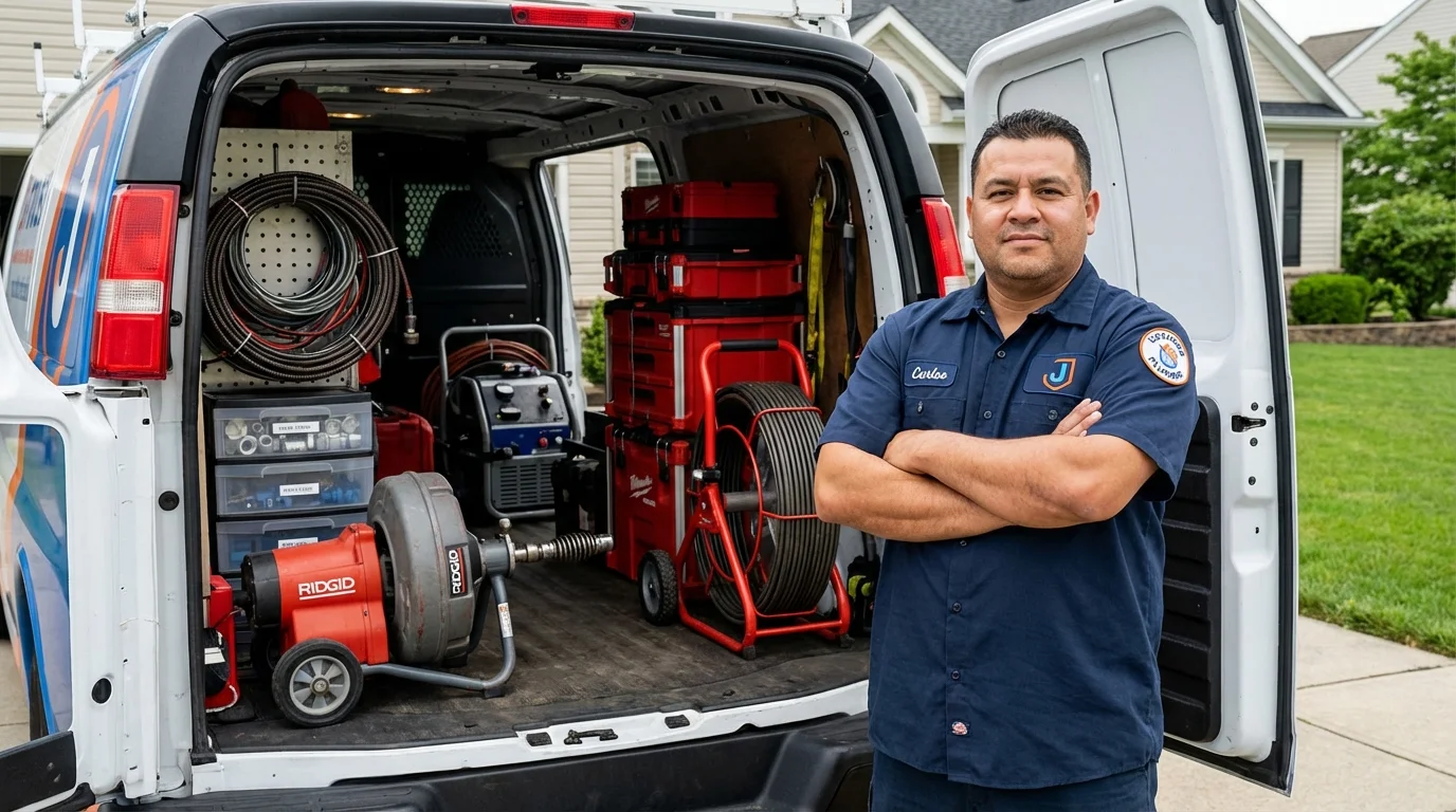 Professional drain cleaning equipment and Johns Plumbing LLC plumber in Ironton