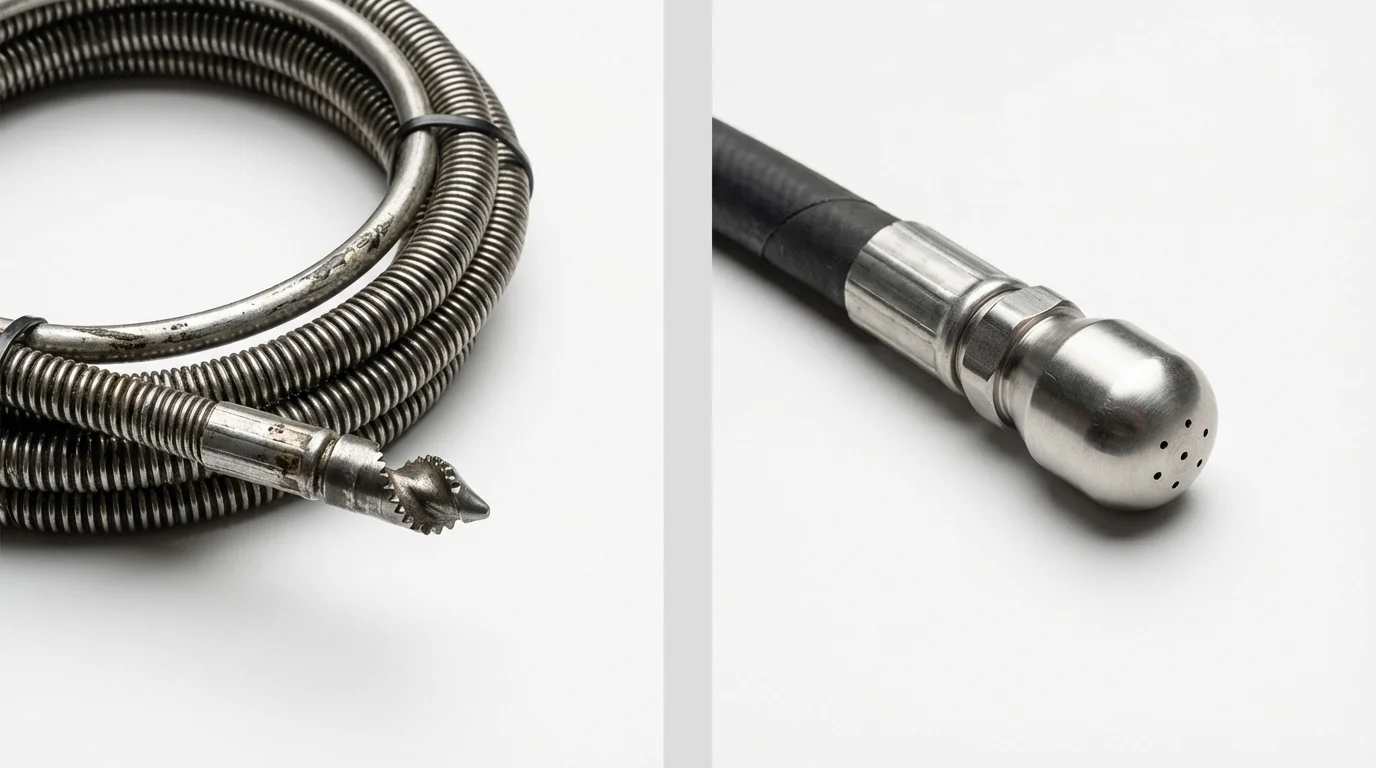 Drain snake cable and hydro jetting nozzle used for drain cleaning in Ironton, MO