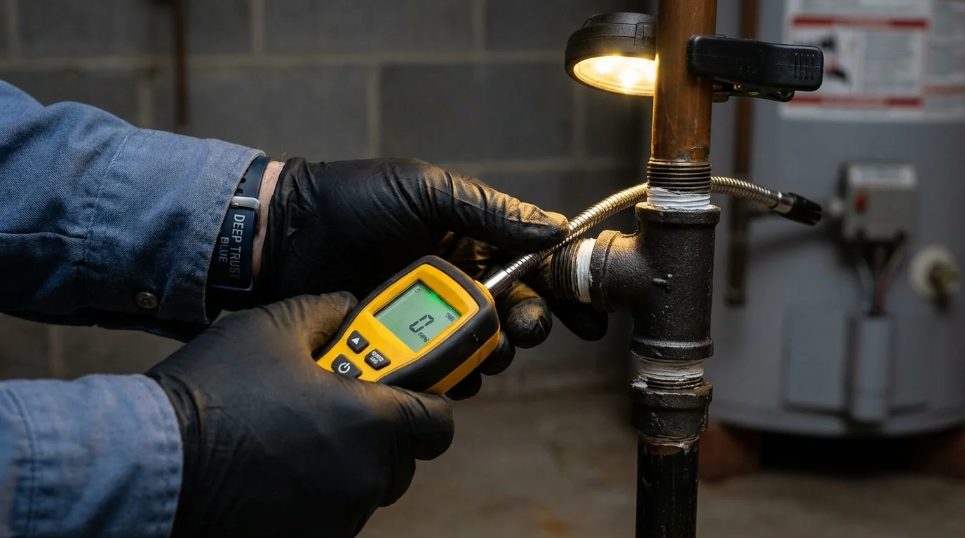 Gas leak detection with electronic sniffer by Johns Plumbing LLC in Ironton