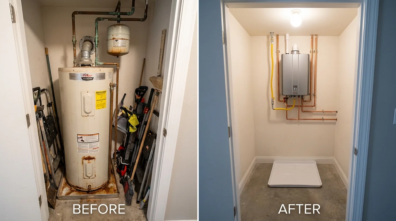 Tank water heater versus wall-mounted tankless unit comparison for Ironton, MO homeowners